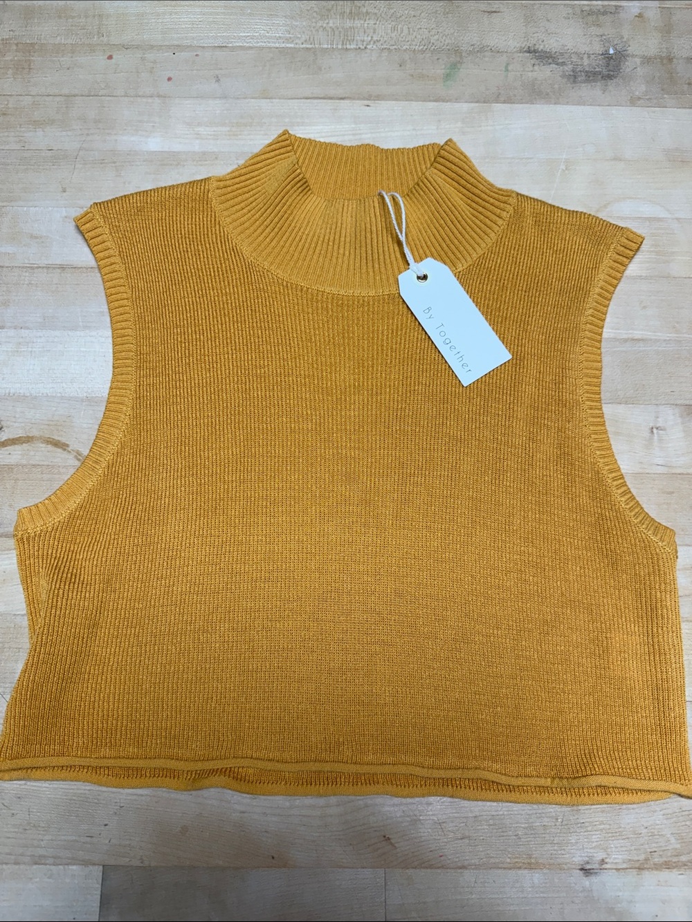 By Together Mustard Ribbed Mock Neck Cropped Tank